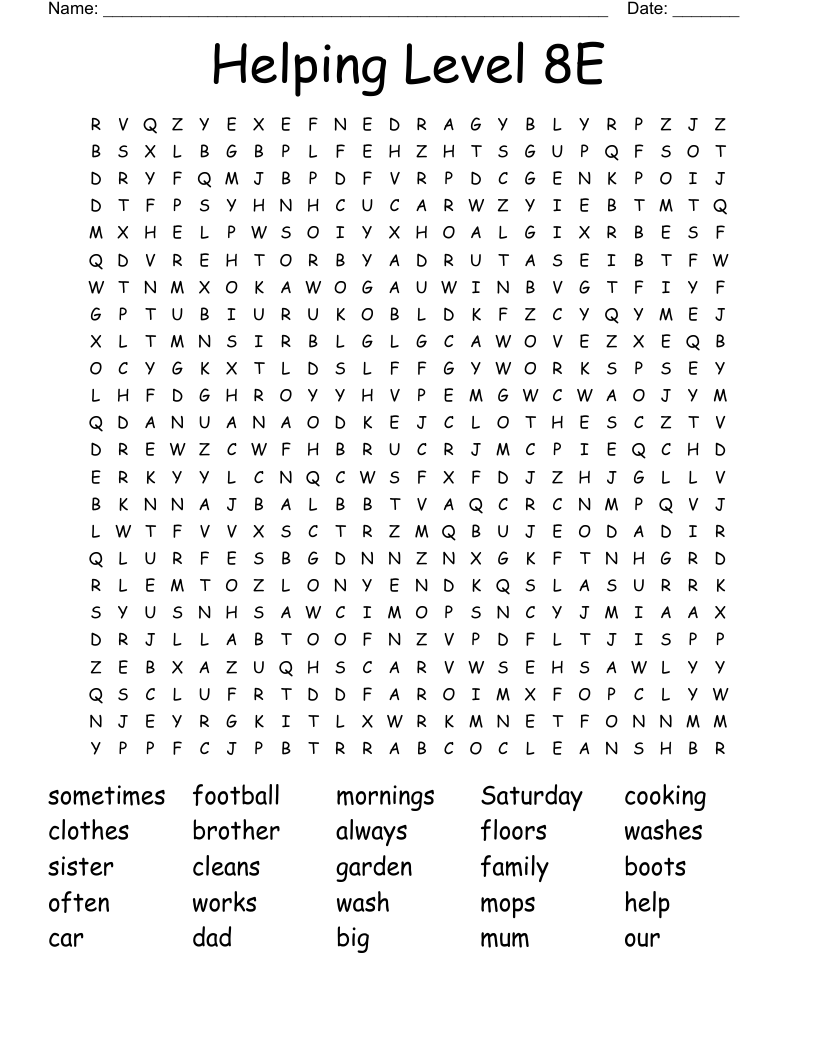 Helping Level 8E Word Search