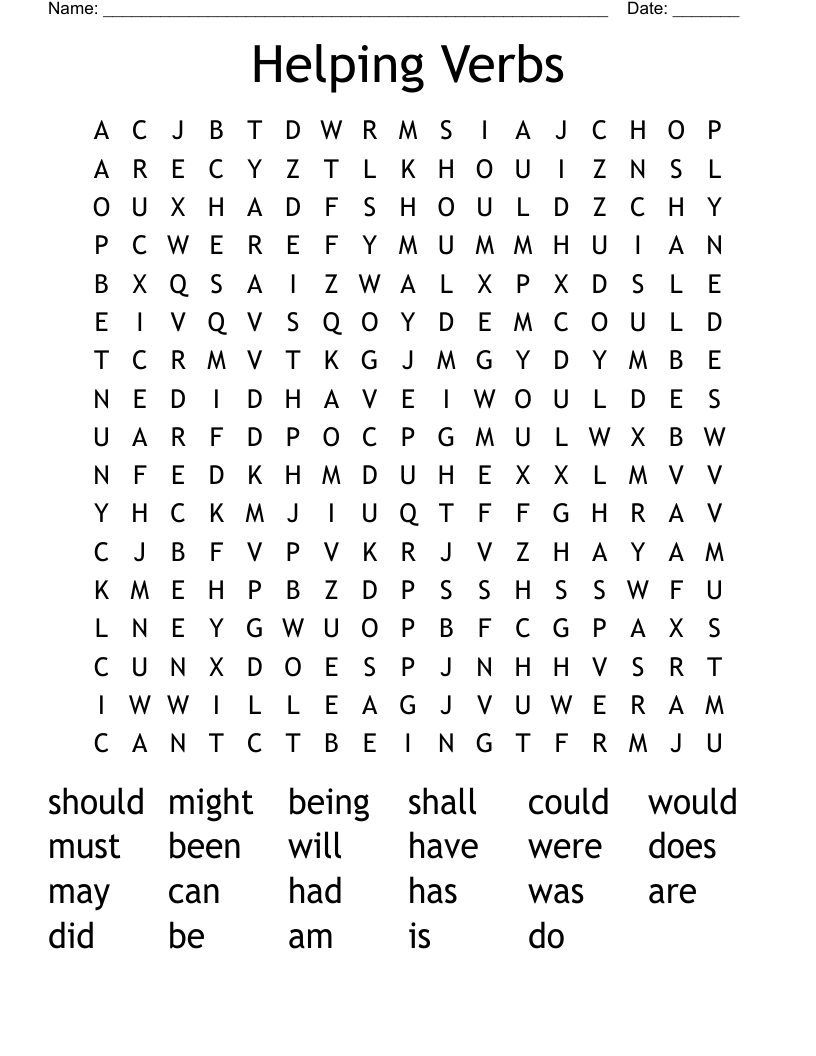 Helping Verbs Word Search