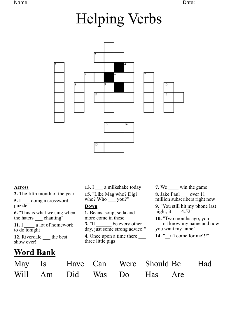 Helping Verbs Crossword