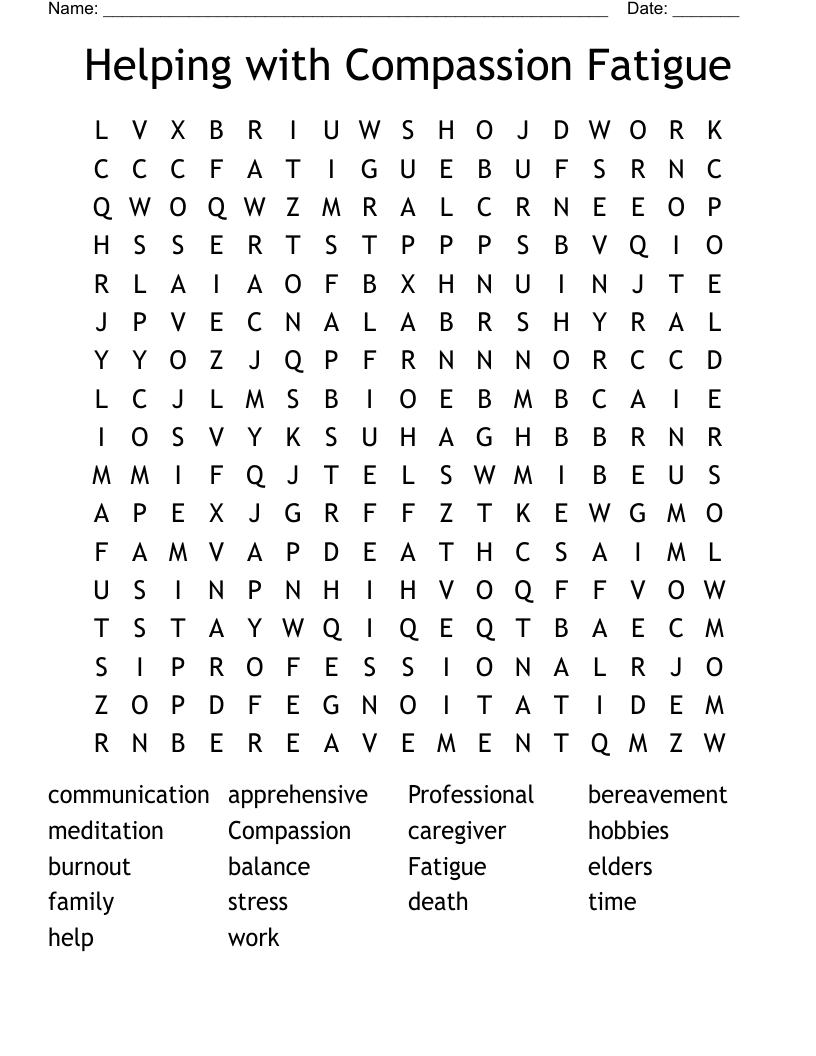 Helping with Compassion Fatigue Word Search