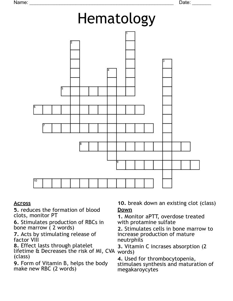 Hematology Crossword