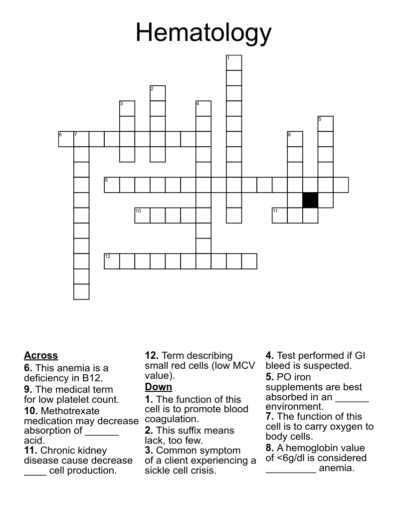 Hematology Crossword