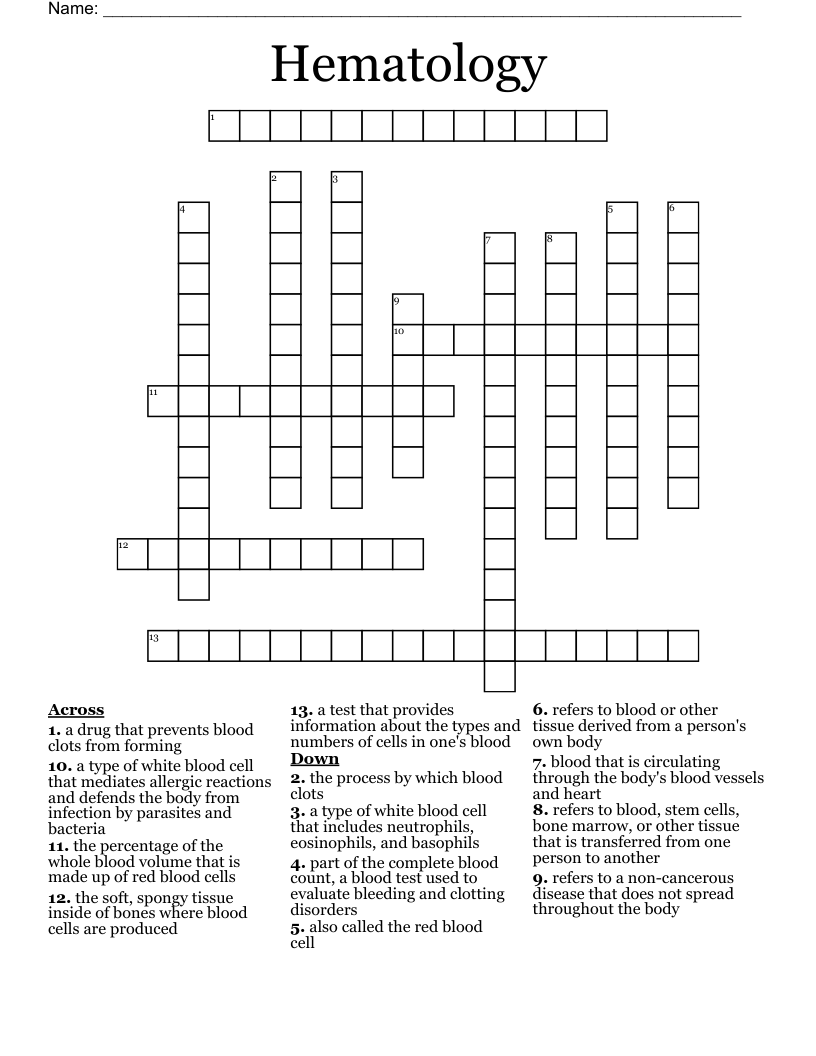 Hematology Crossword