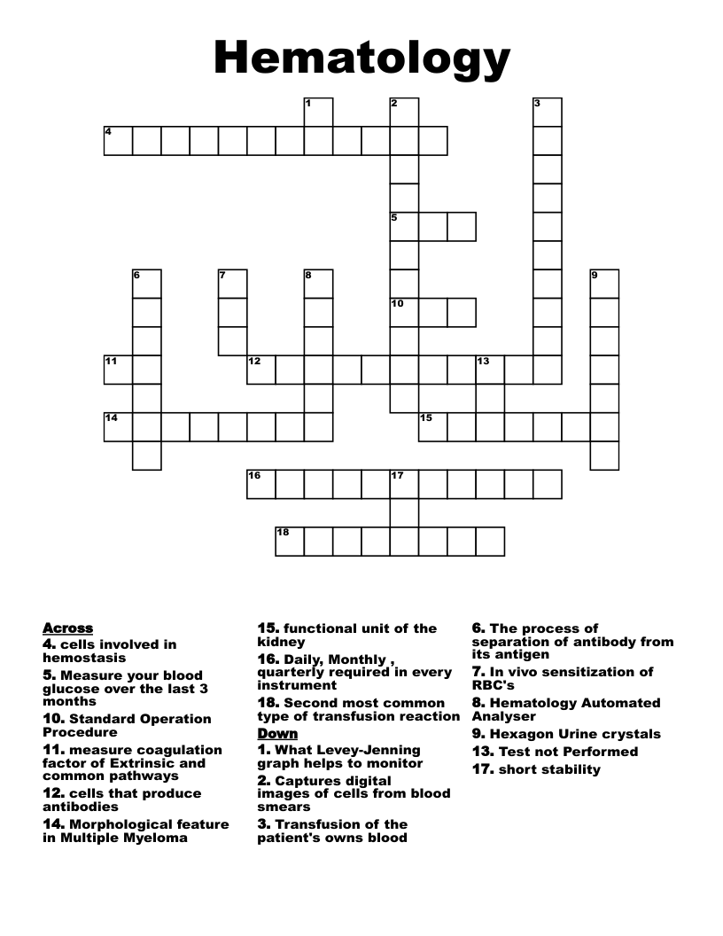Hematology Crossword