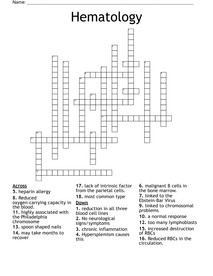 Hematology Crossword
