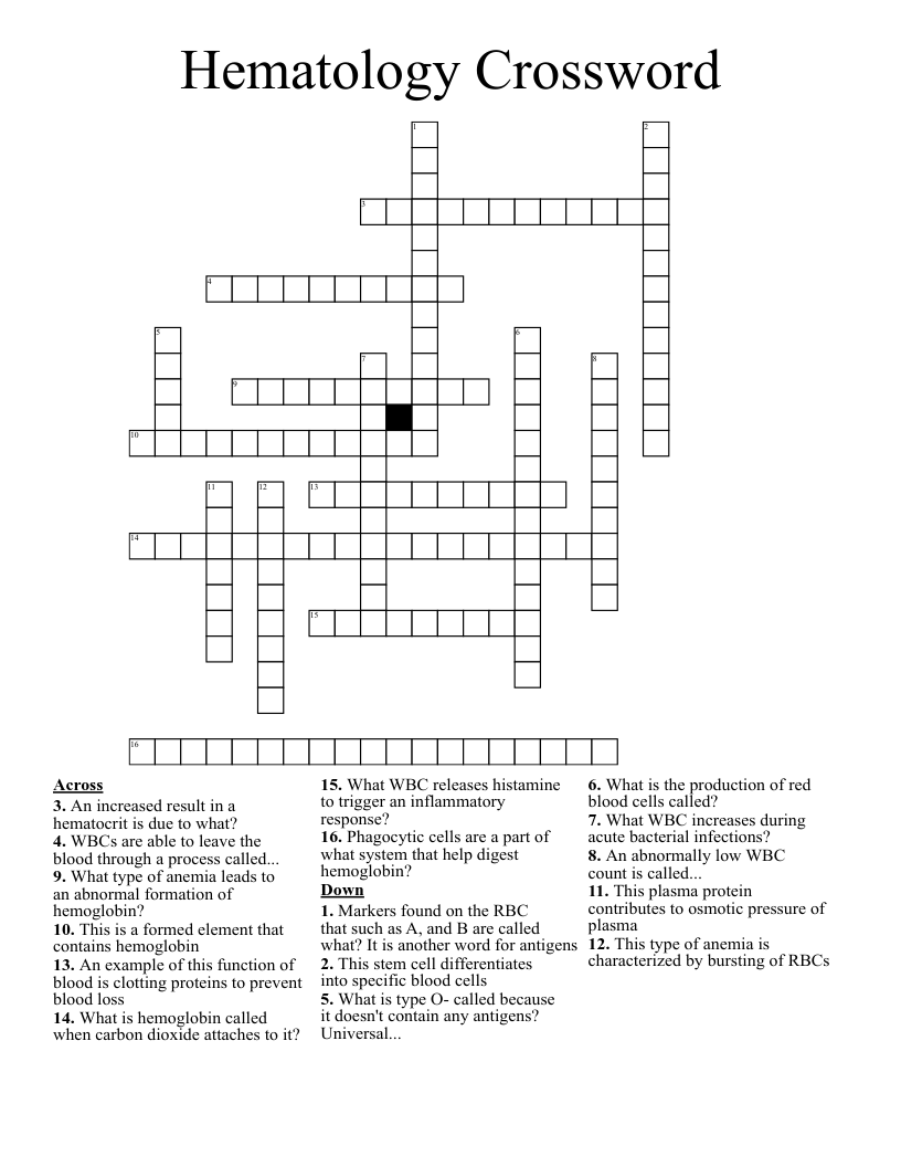 Hematology Crossword