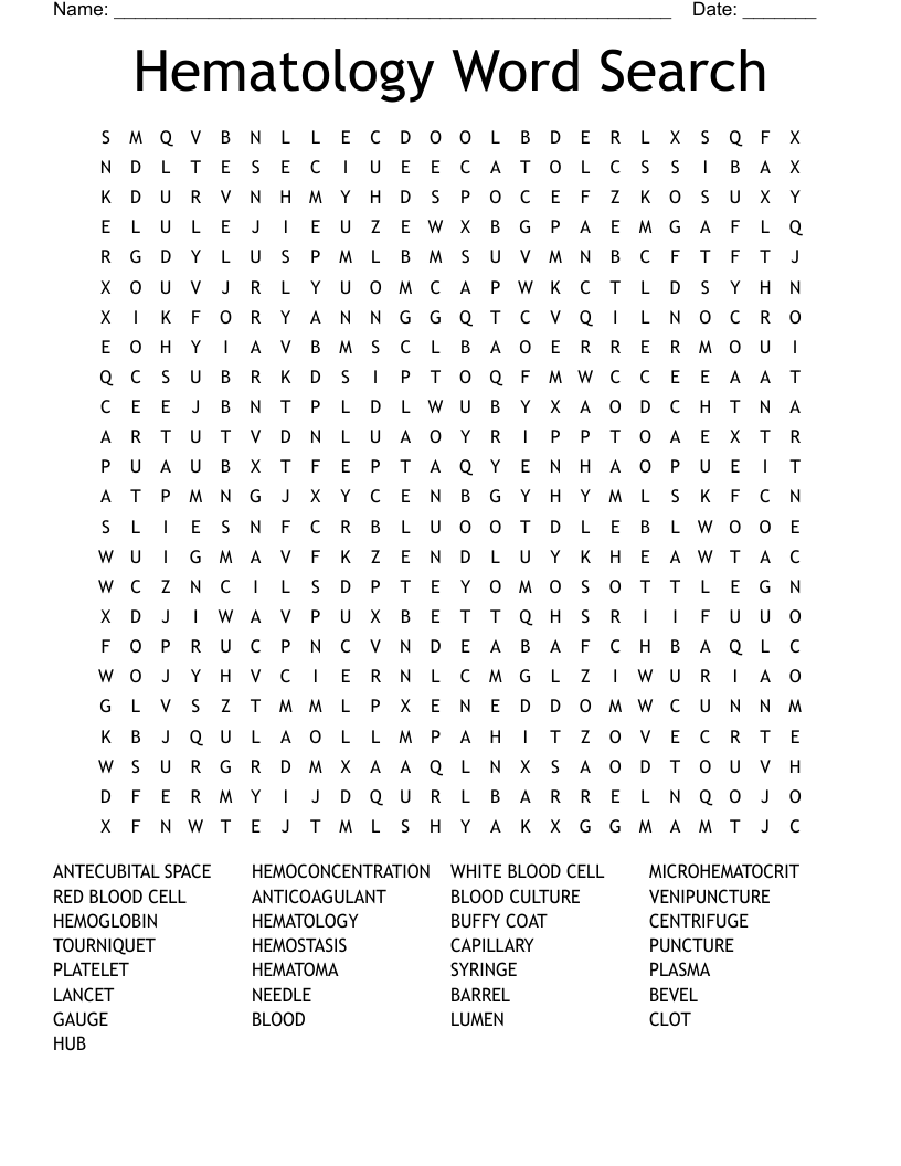 Hematology Word Search