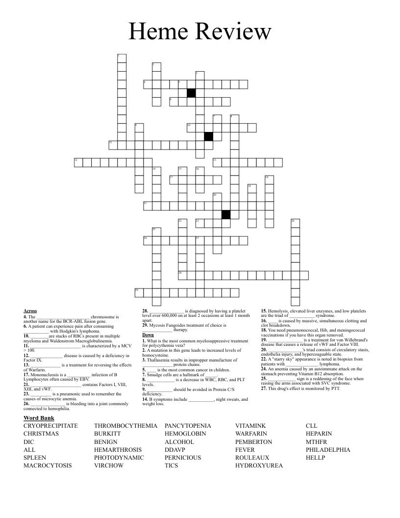 Heme Review Crossword
