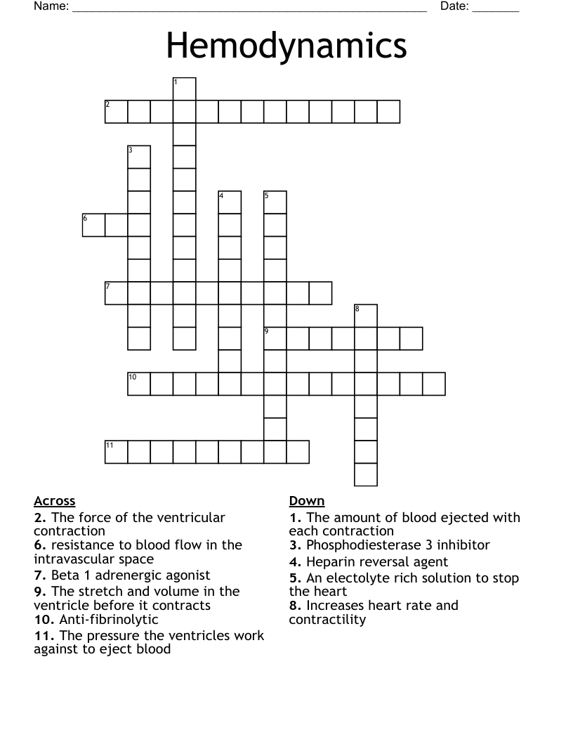 Hemodynamics Crossword