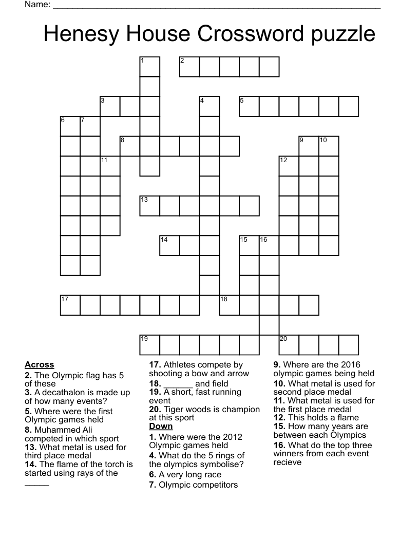 Henesy House Crossword puzzle