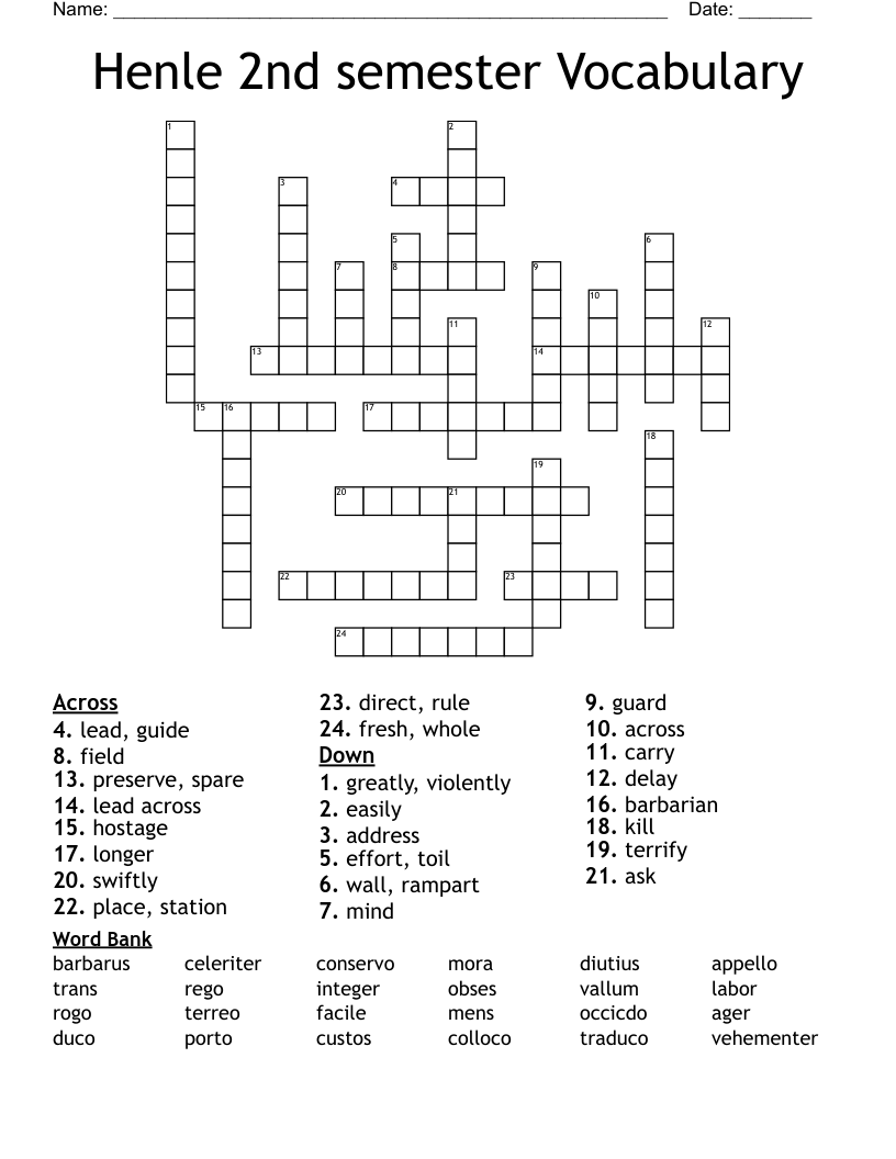 Henle 2nd semester Vocabulary Crossword