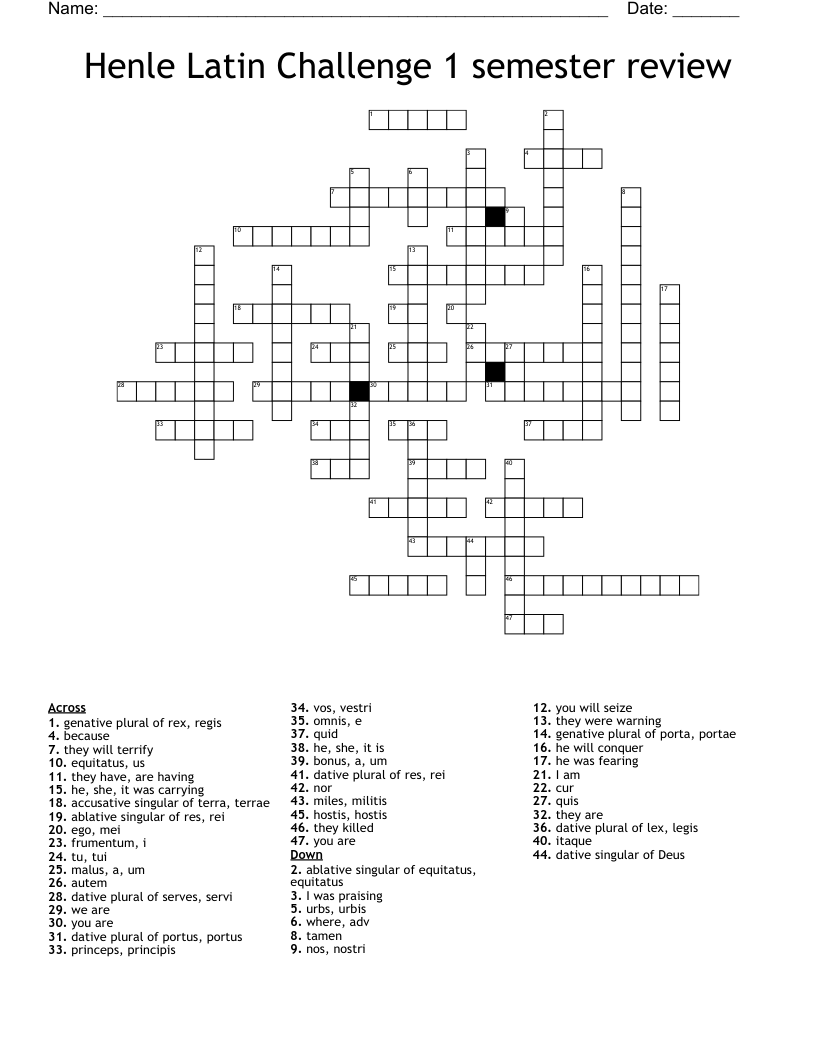 Henle Latin Challenge 1 semester review Crossword