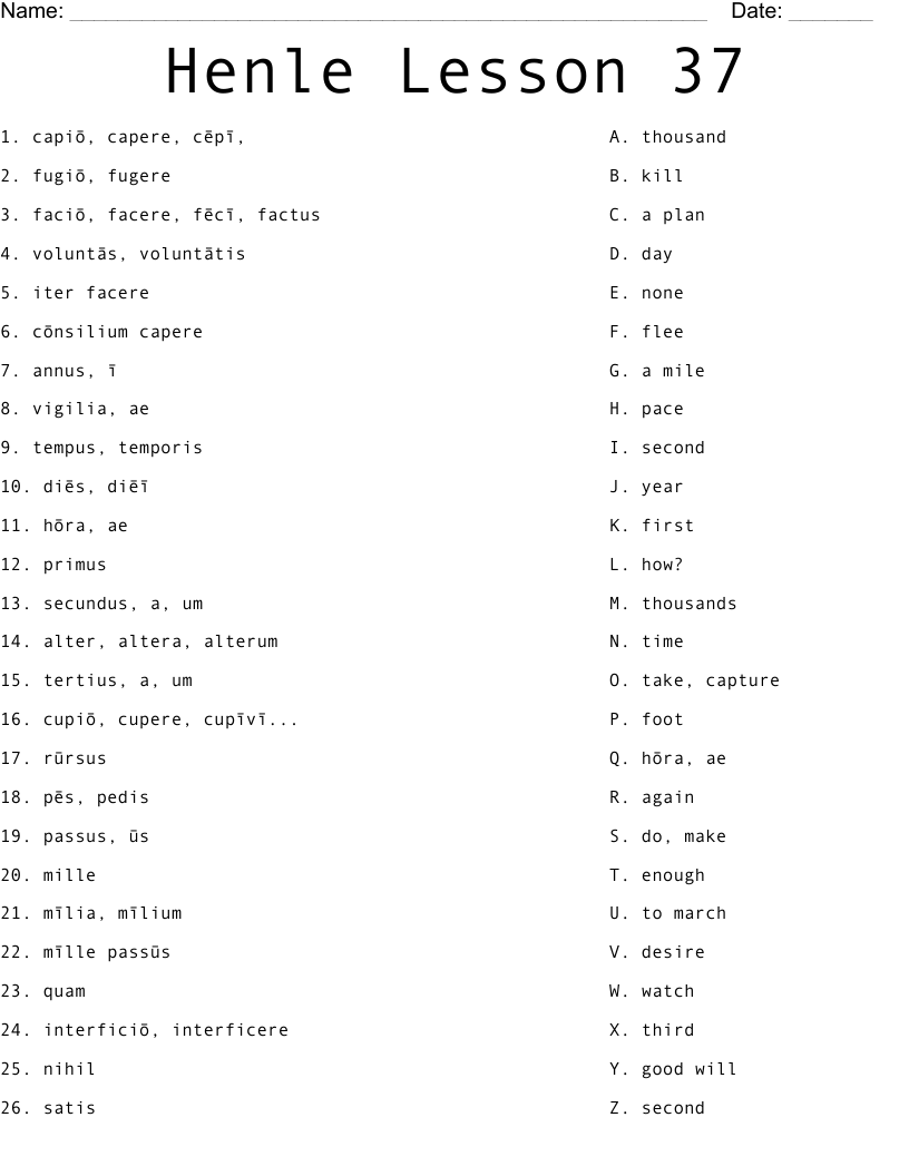 Henle Lesson 37 Worksheet