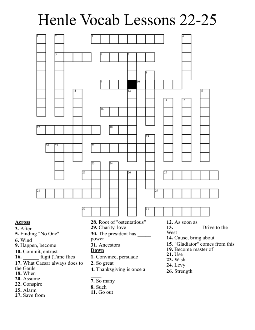 Henle Vocab Lessons 22-25 Crossword