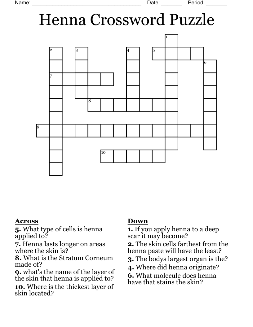 Henna Crossword Puzzle