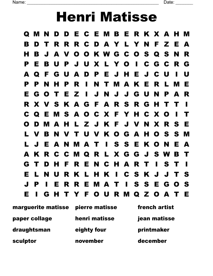 Henri Matisse Word Search