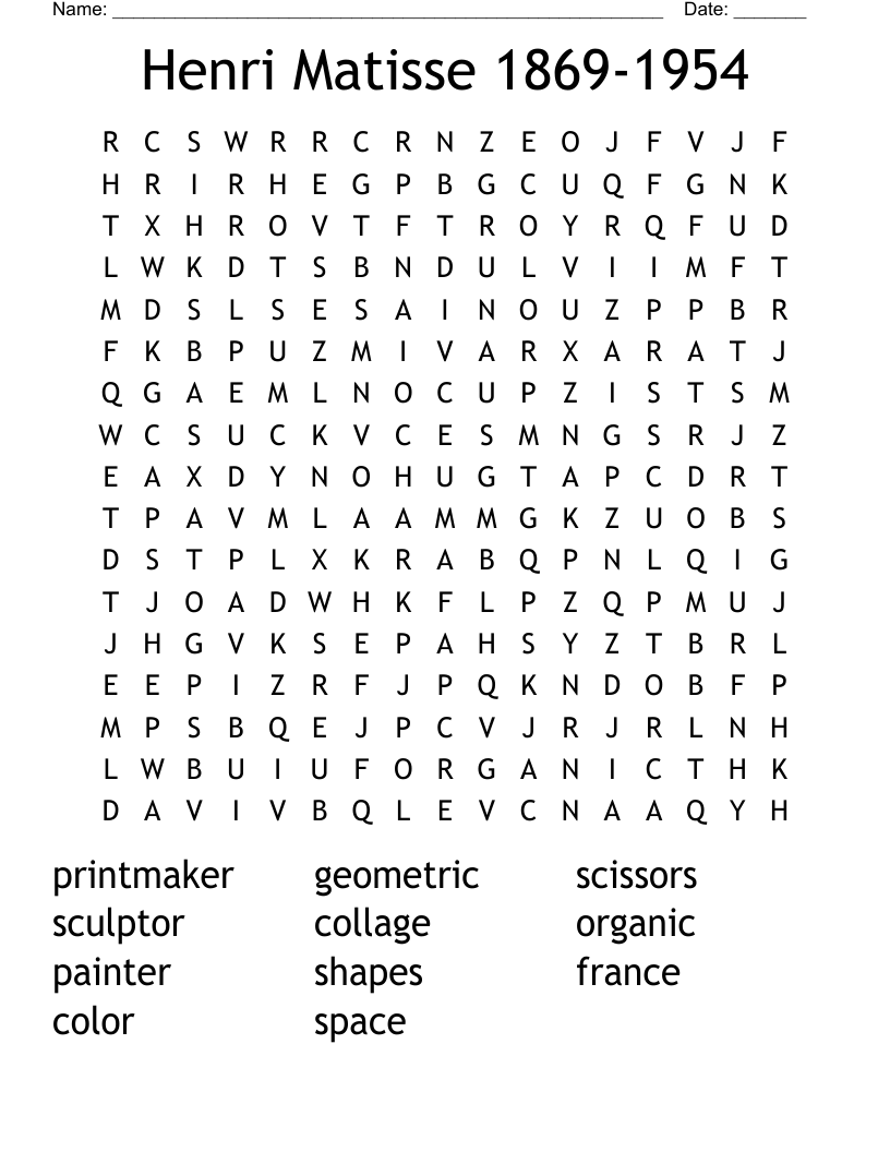 Henri Matisse 1869-1954 Word Search