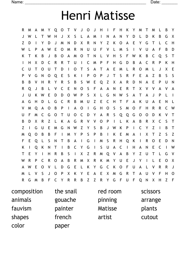Henri Matisse Word Search