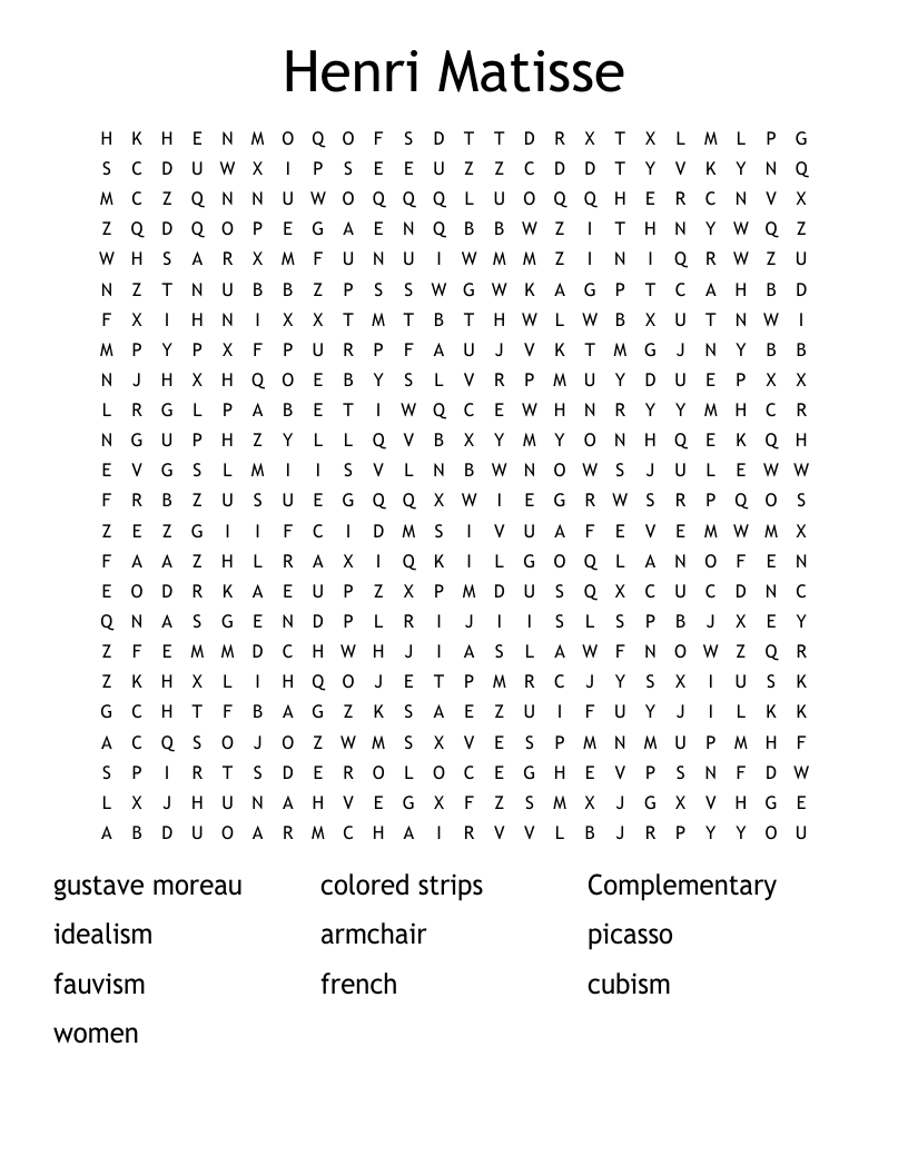 Henri Matisse Word Search
