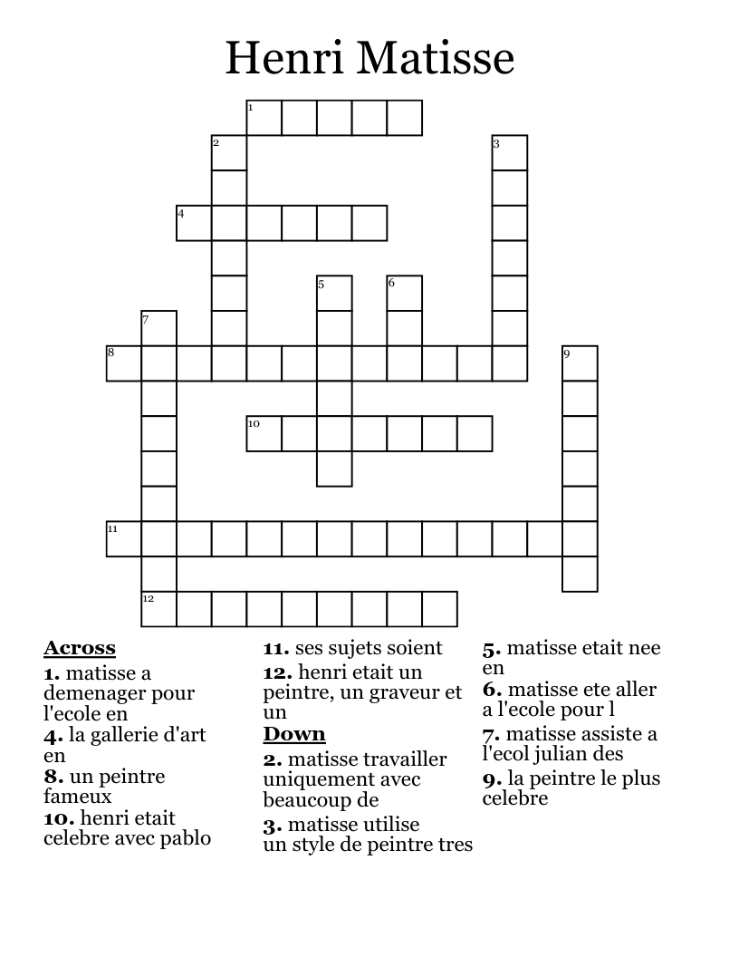 Henri Matisse Crossword