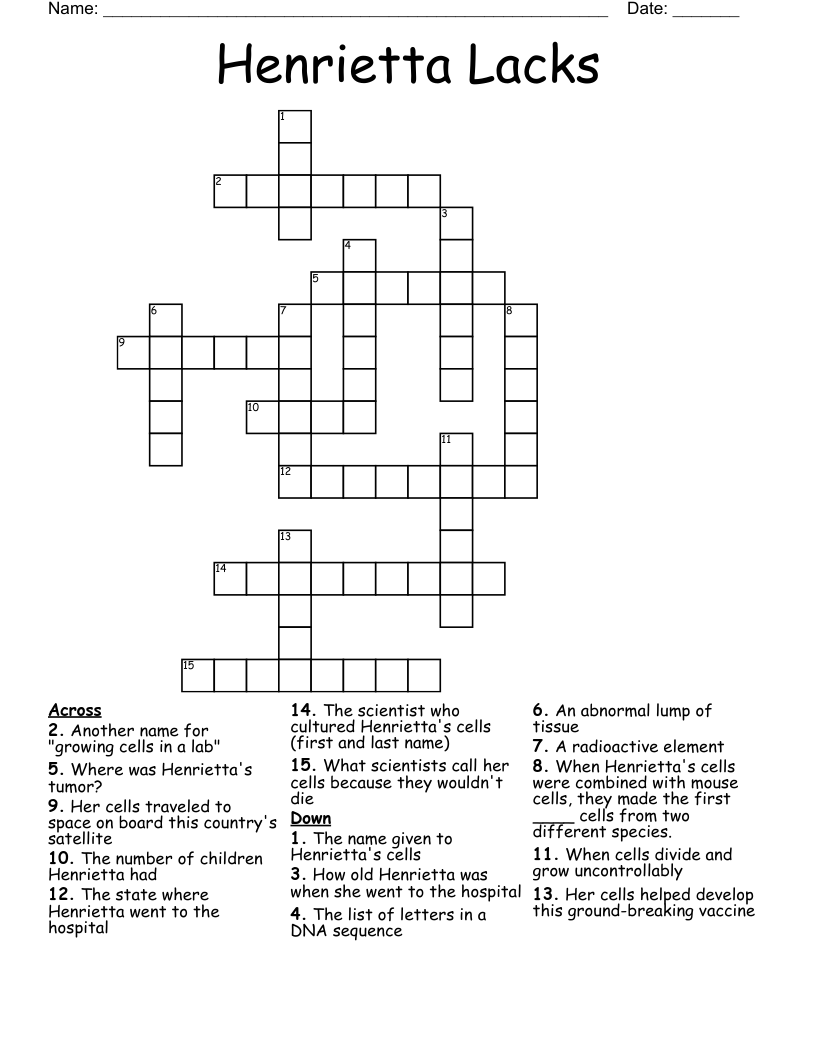 Henrietta Lacks Crossword