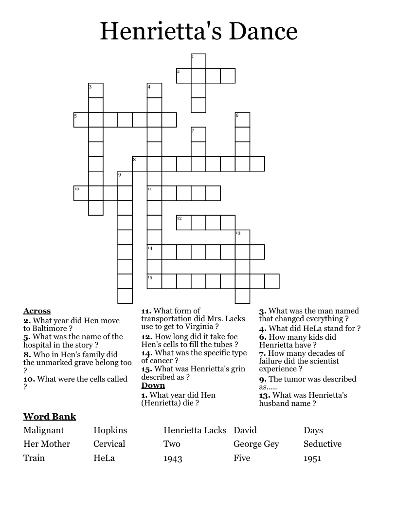 Henrietta's Dance Crossword