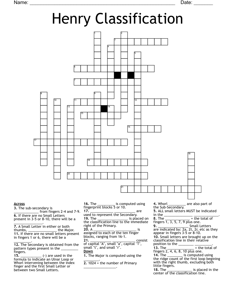 Henry Classification Crossword