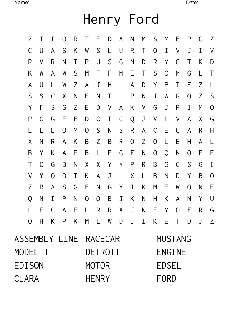 Henry Ford Word Search
