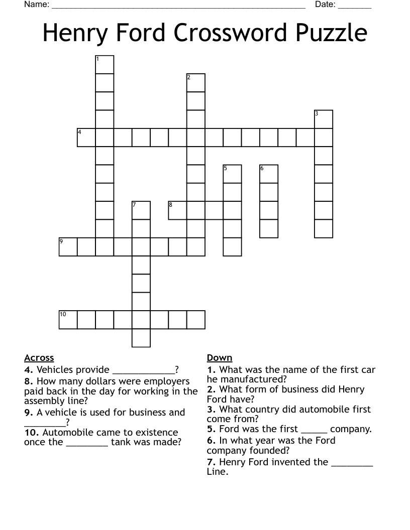 Henry Ford Crossword Puzzle