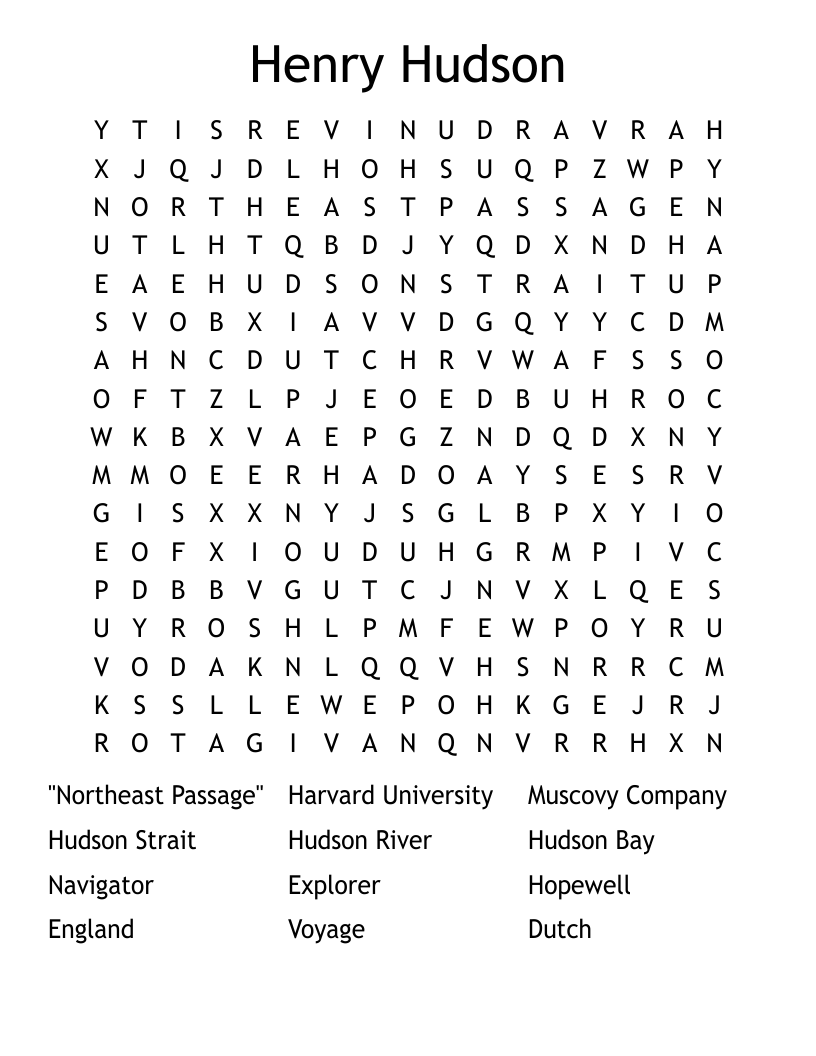 Henry Hudson Word Search