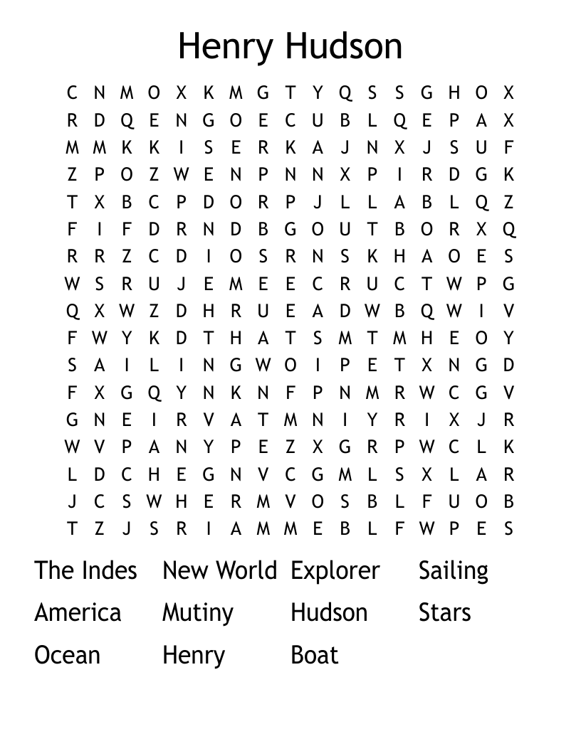 Henry Hudson Word Search