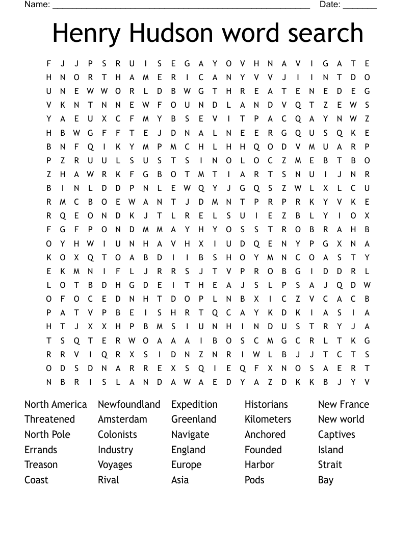 Henry Hudson word search