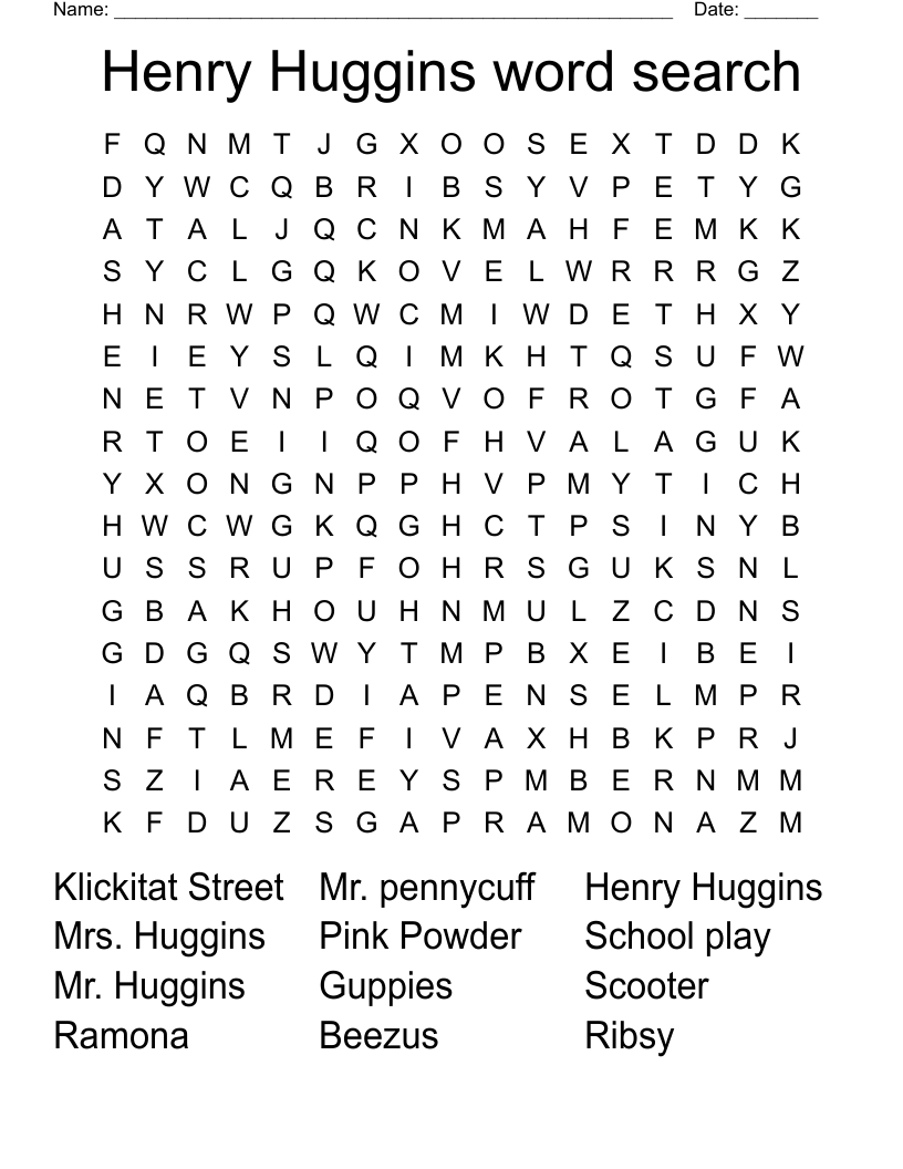 Henry Huggins word search
