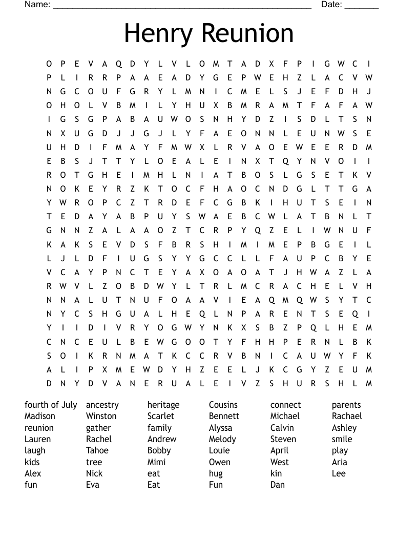 Henry Reunion Word Search