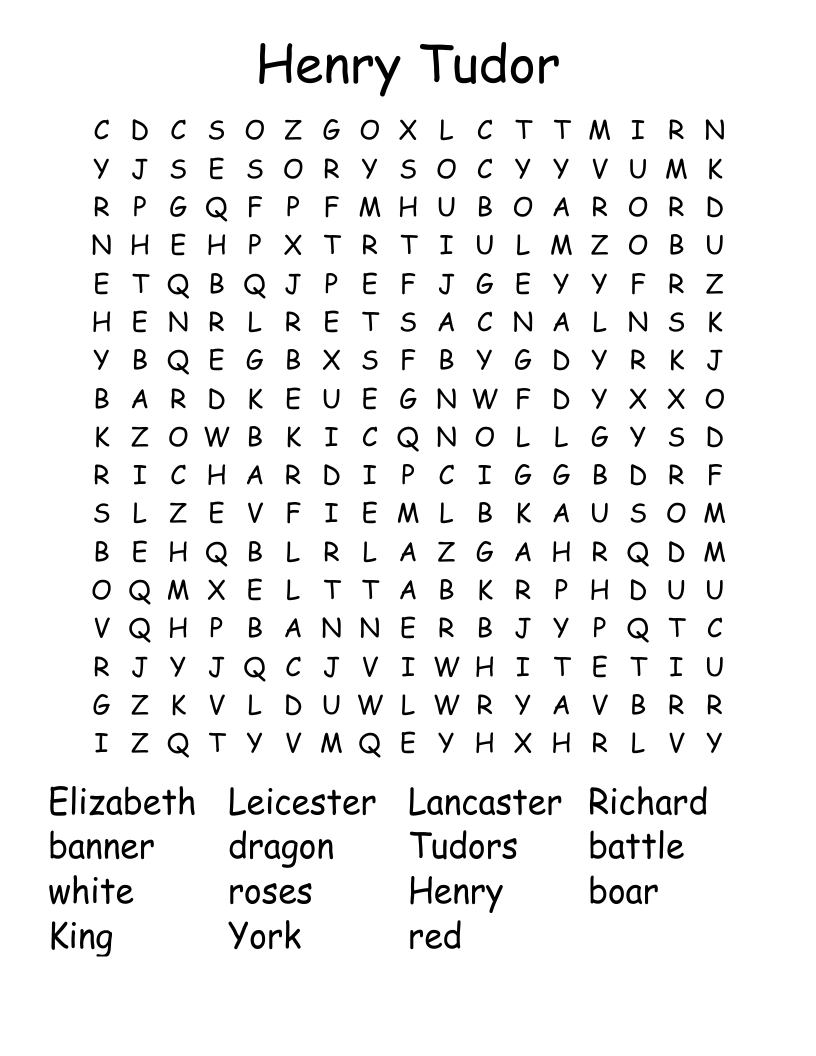 Henry Tudor Word Search