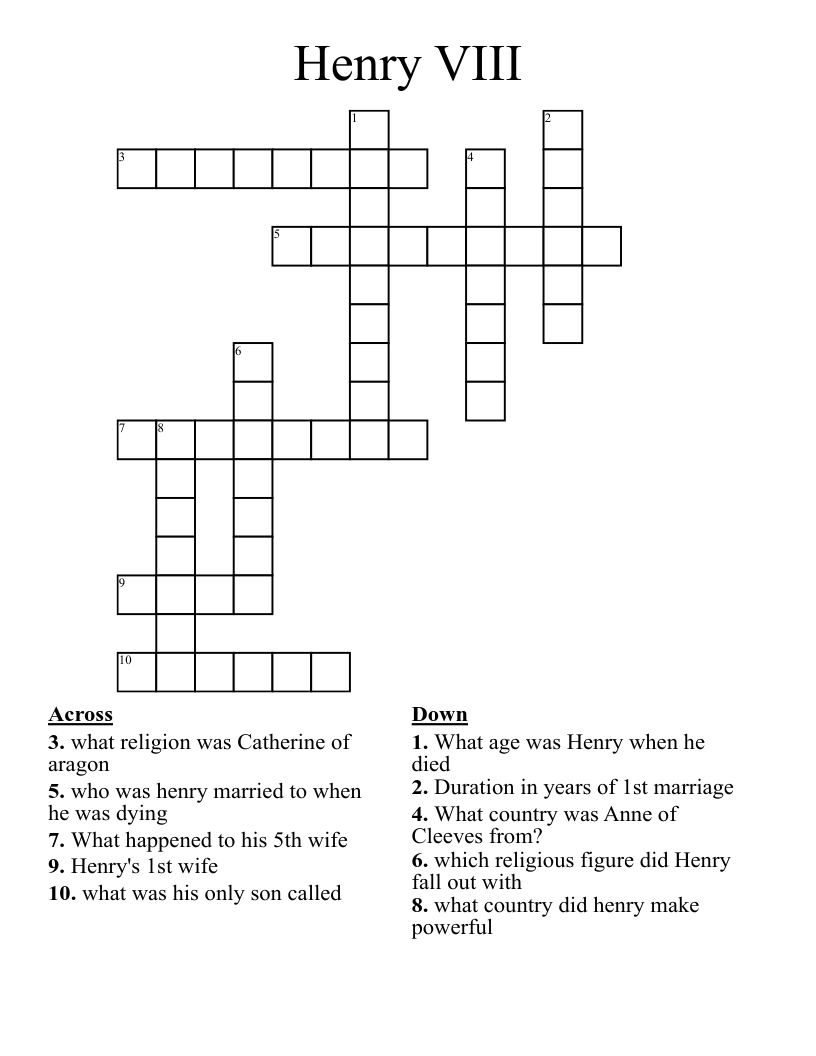 Henry VIII Crossword