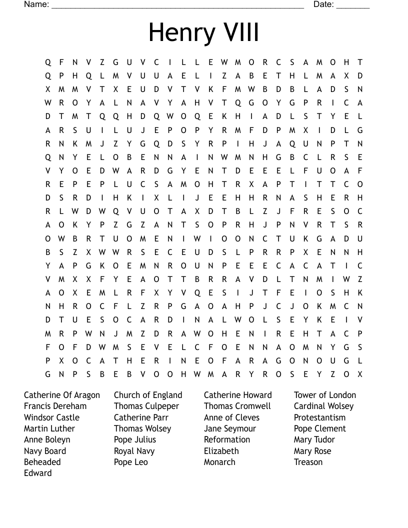 Henry VIII Word Search