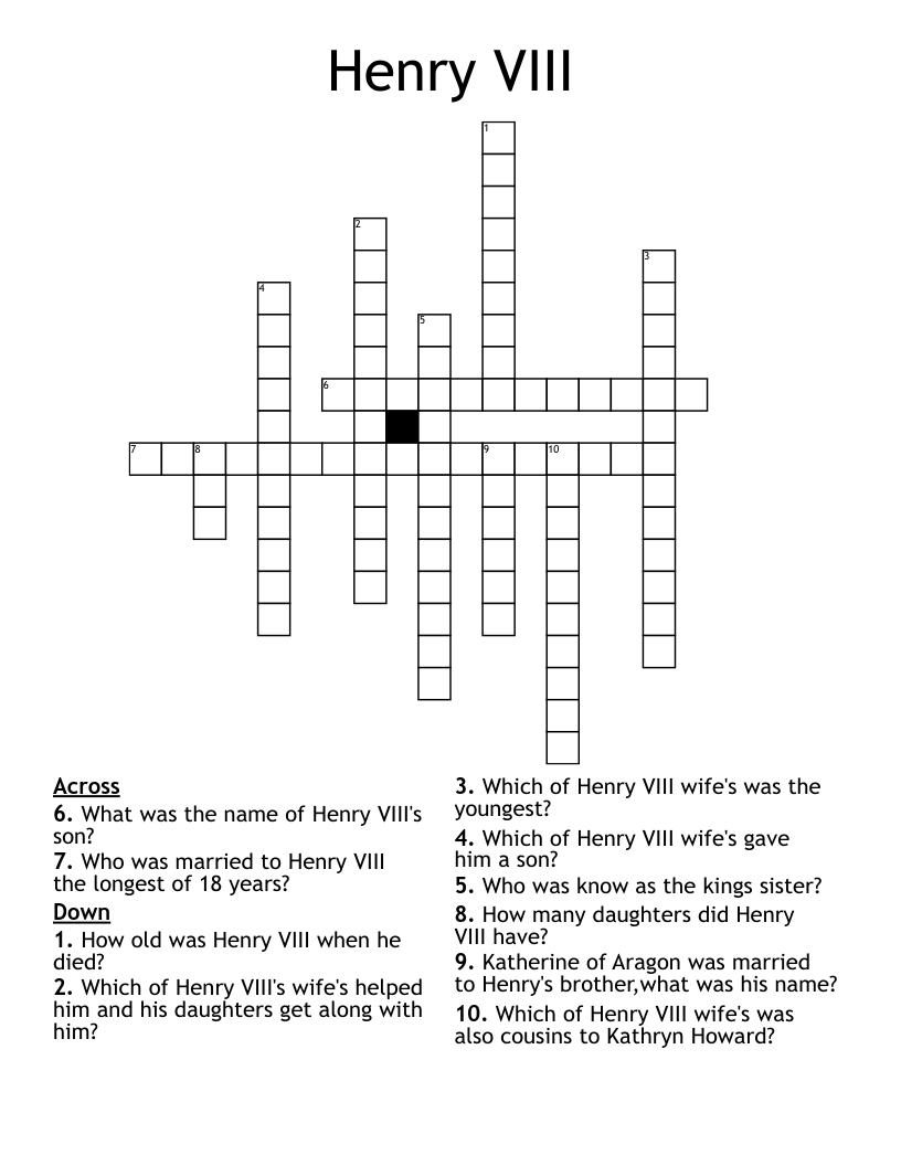Henry VIII Crossword