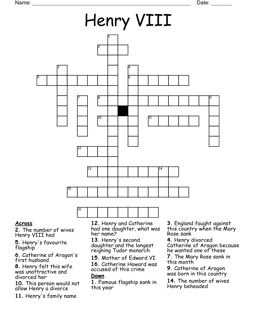 Henry VIII Crossword
