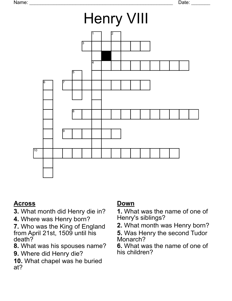 Henry VIII Crossword