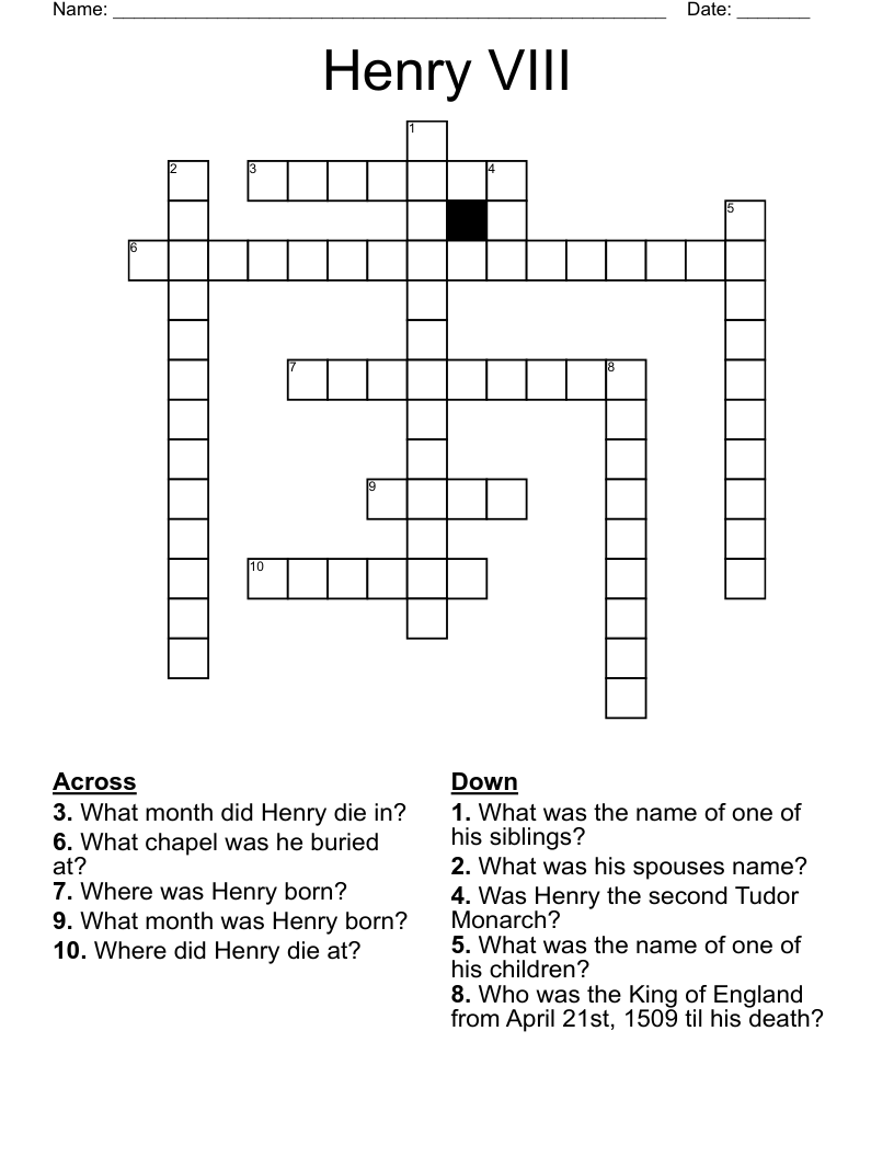 Henry VIII Crossword