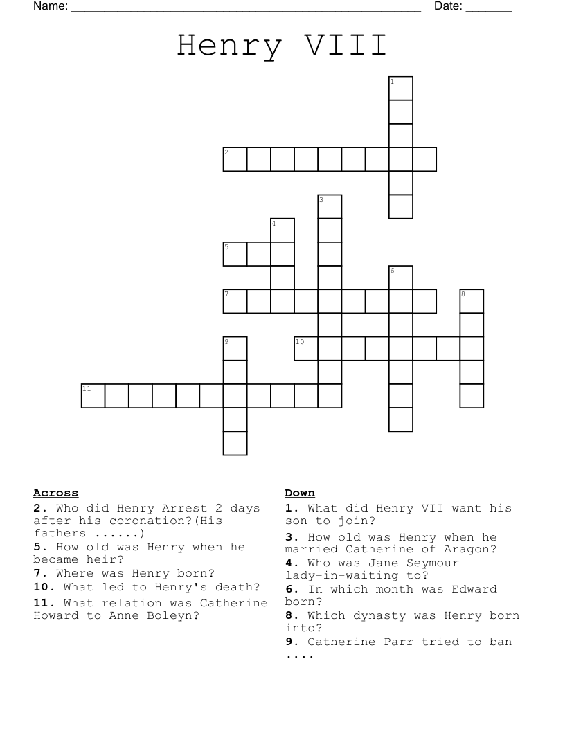 Henry VIII Crossword