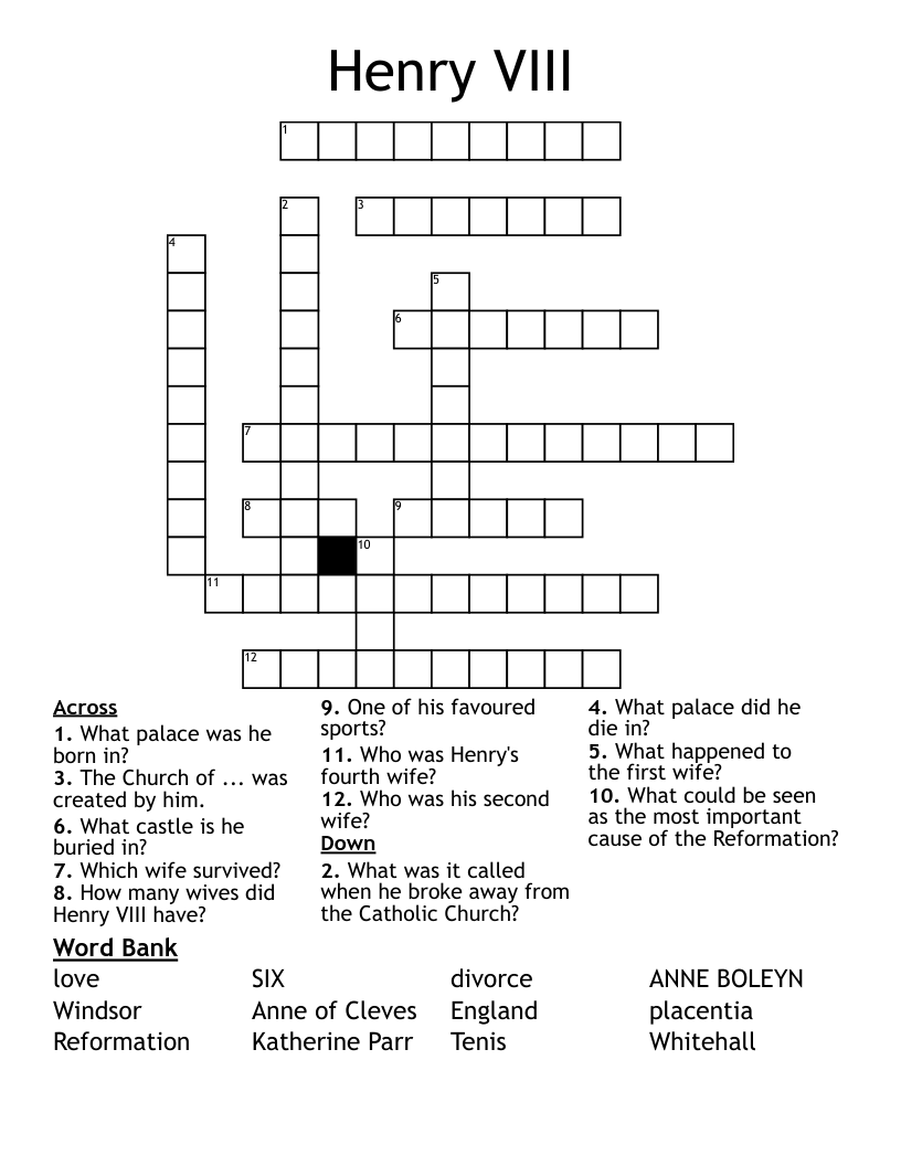 Henry VIII Crossword