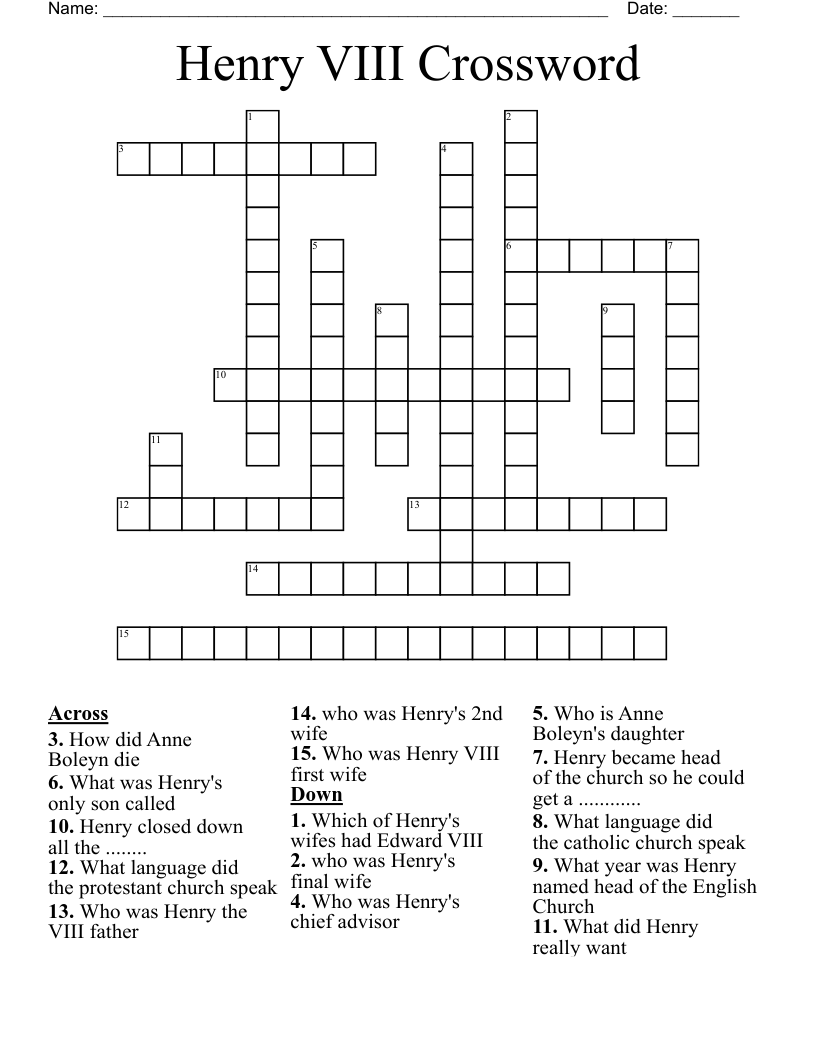 Henry VIII Crossword