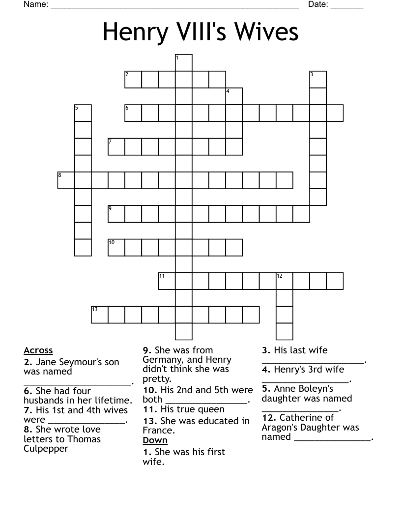 Henry VIII's Wives Crossword
