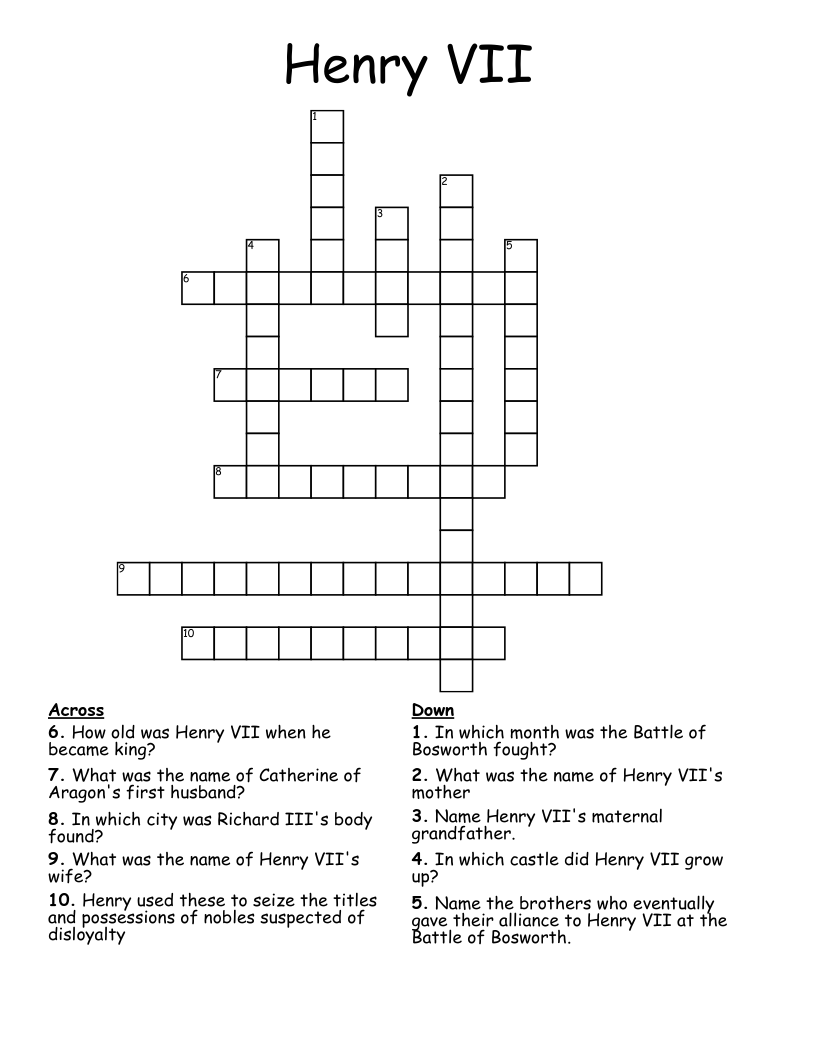 Henry VII Crossword
