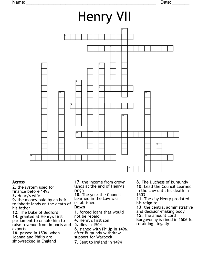 Henry VII Crossword