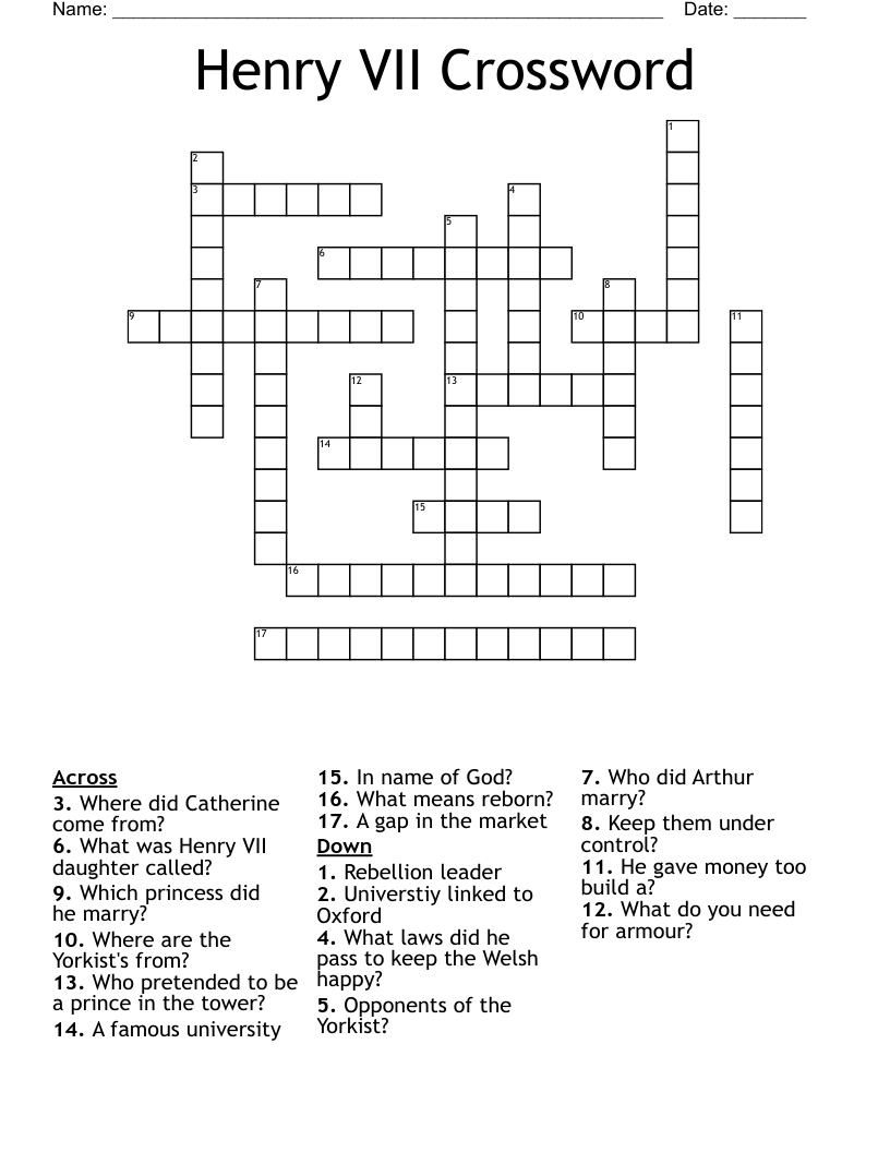 Henry VII Crossword 
