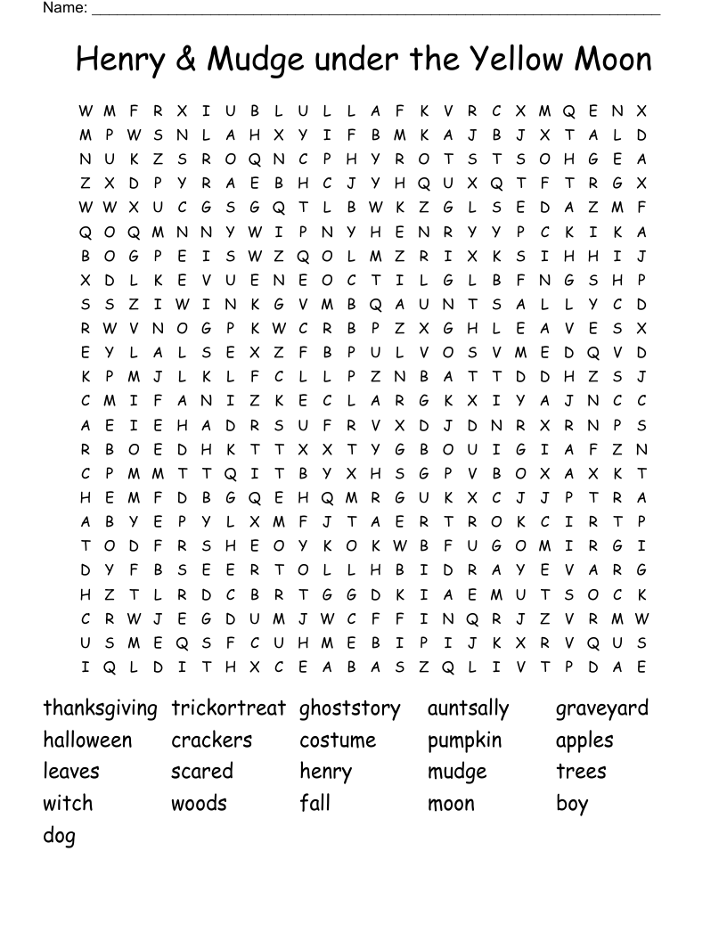 Henry & Mudge under the Yellow Moon Word Search