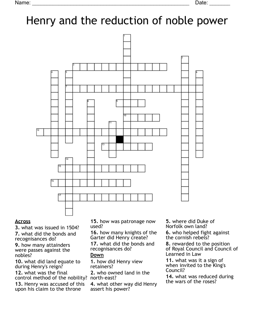 Henry and the reduction of noble power Crossword